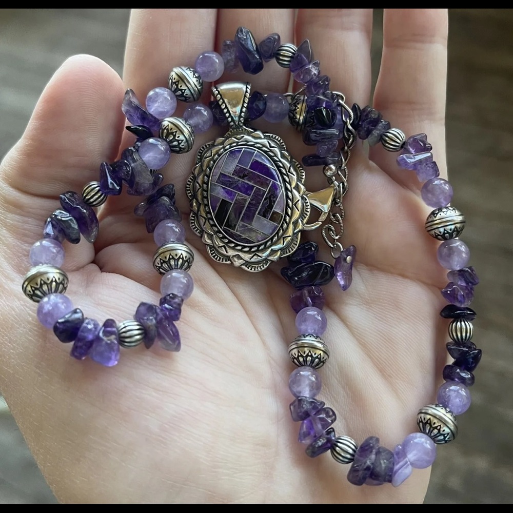 Carolyn Pollack amethyst inlay pendant necklace 925 silver